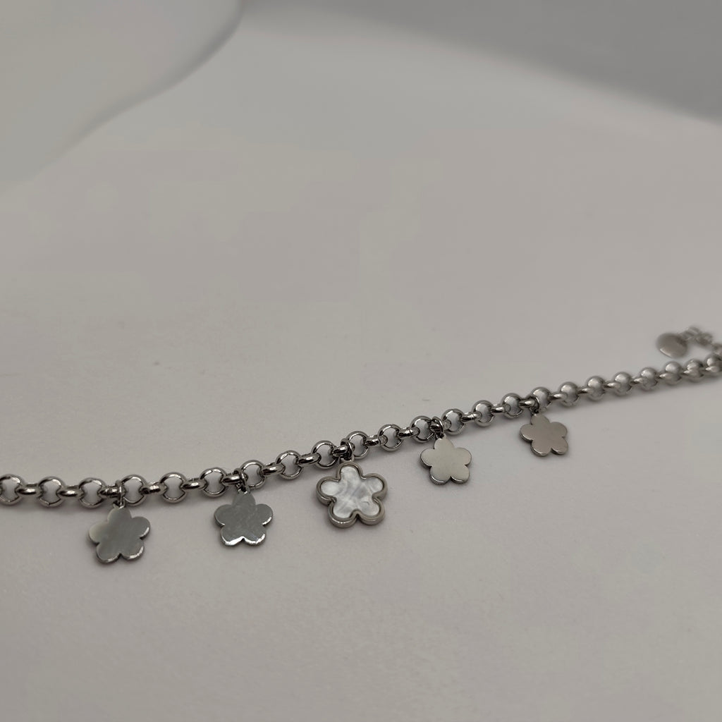 Pulseira Aço Prateado Trevos