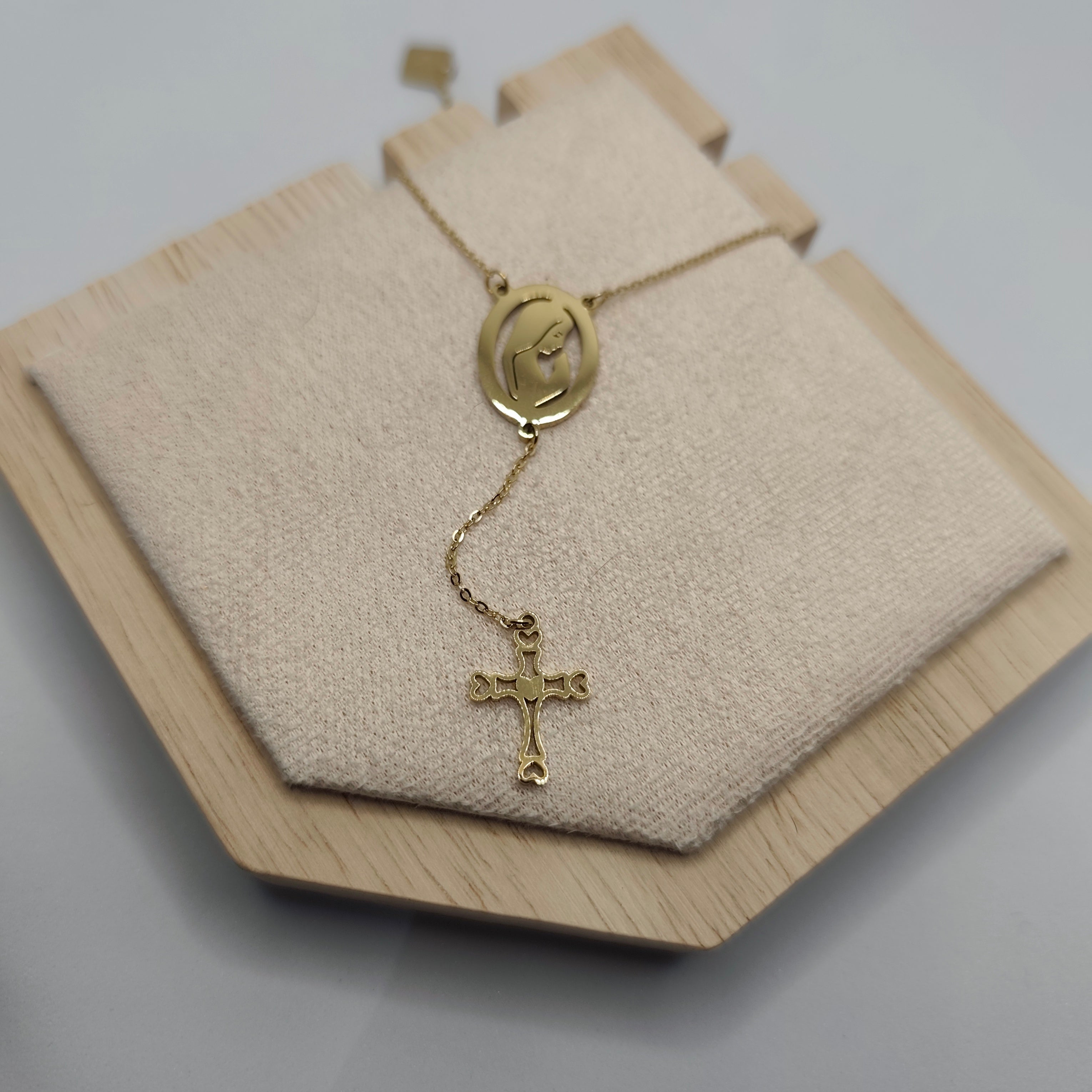 Colar Aço Dourado Terço