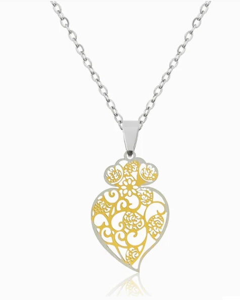 Colar Aço Coração de Viana Bicolor