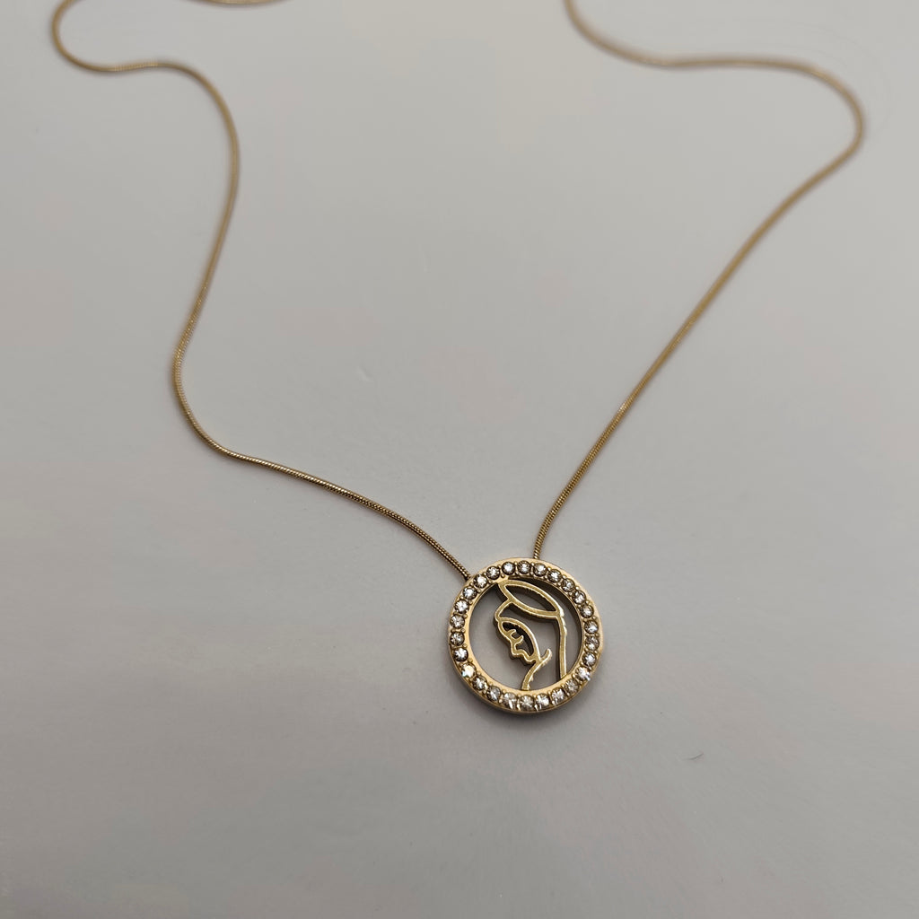 Colar Aço Dourado Nossa Senhora Zircónias