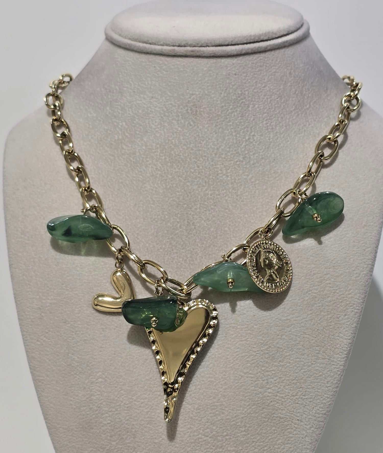 Colar Aço Dourado Charmes Verdes