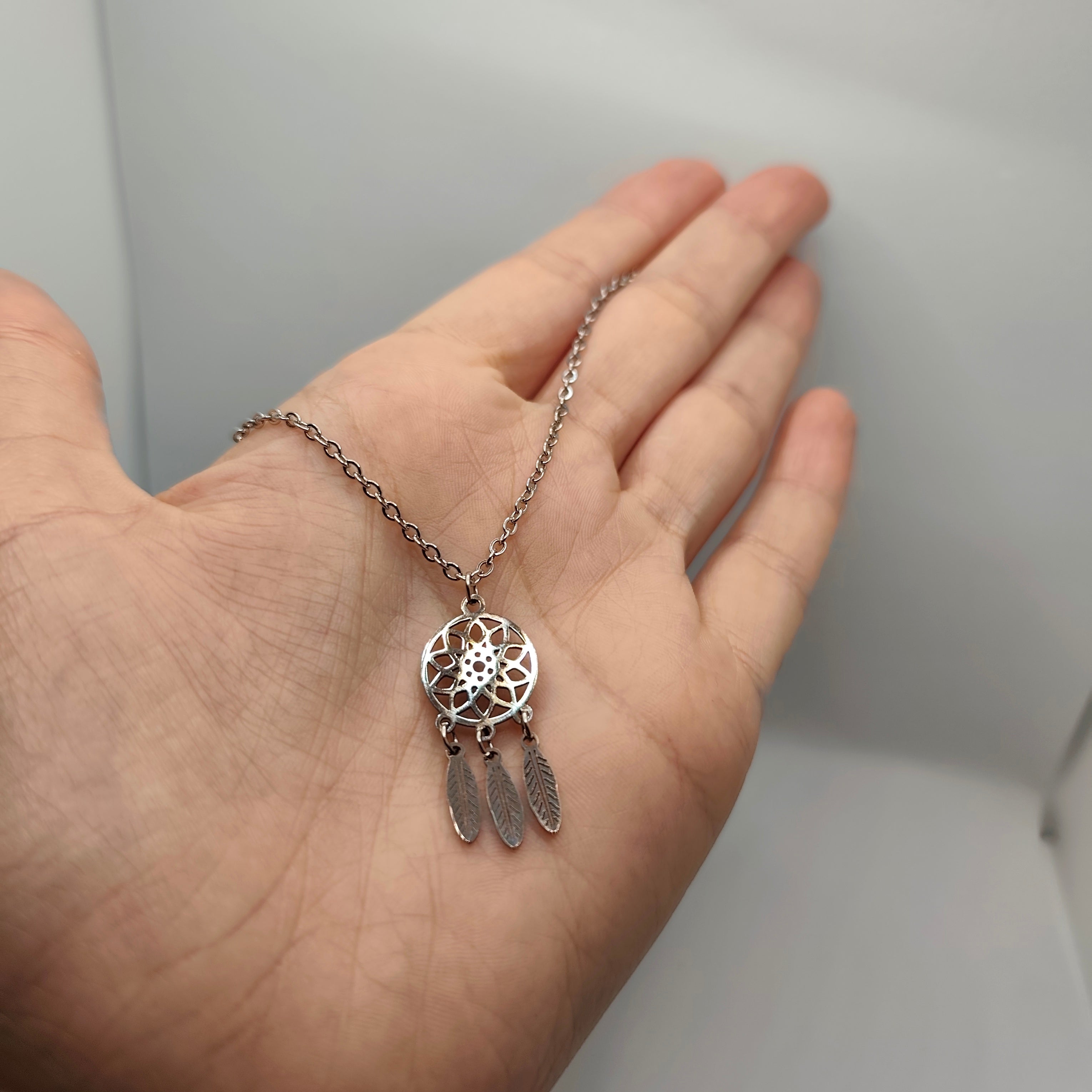 Colar Aço Prateado Caça Sonhos