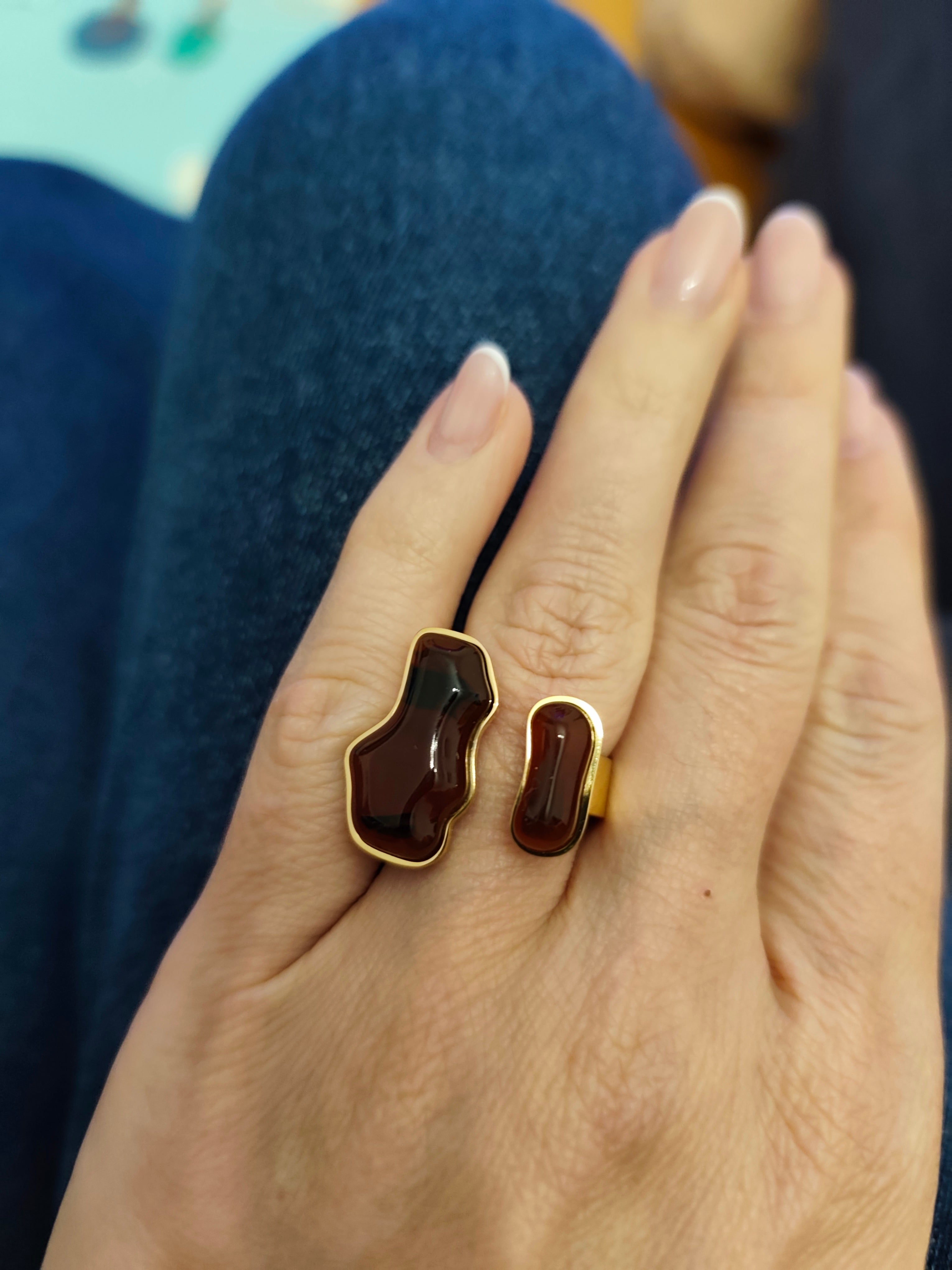 Anel Aço Dourado Castanho